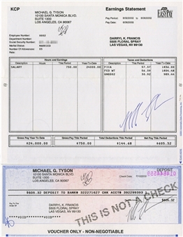 Mike Tyson Signed Payroll Check and Earnings Statement